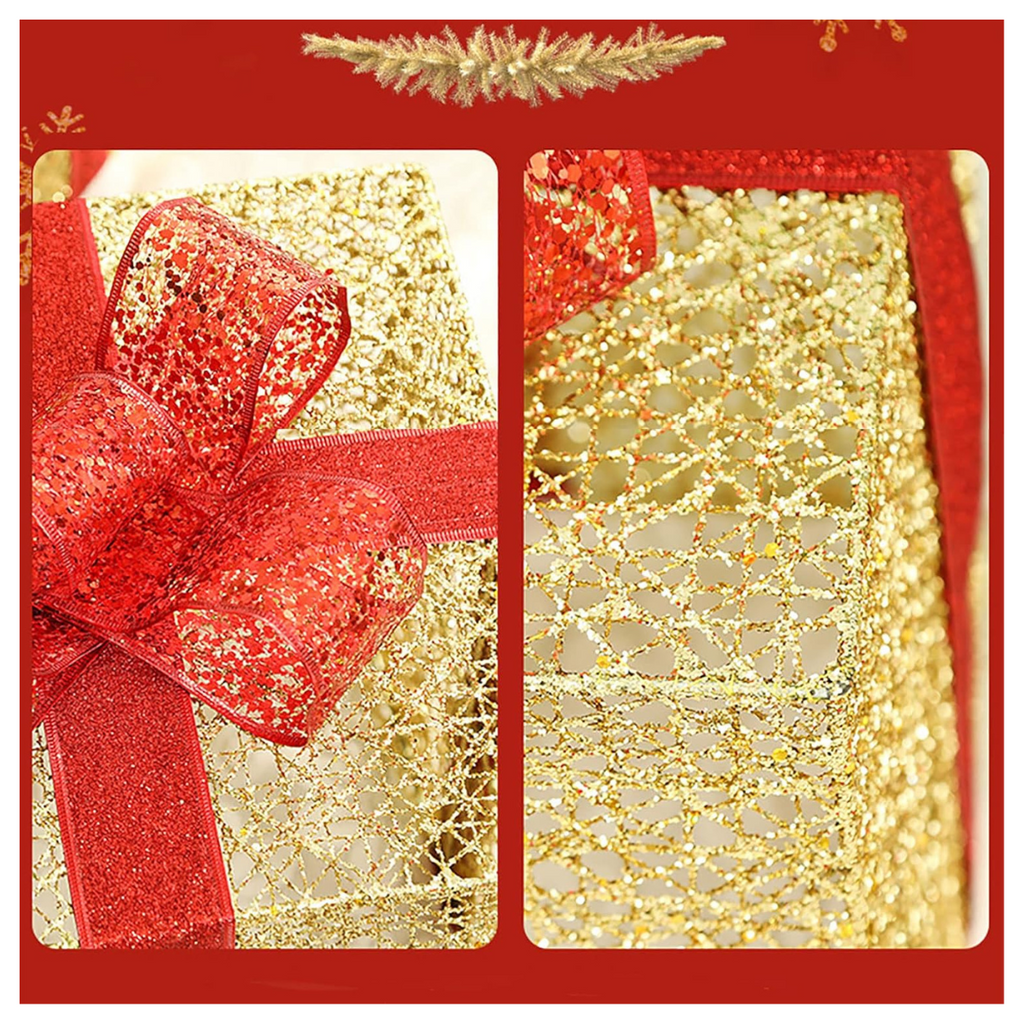 Set 3 Cajas de Regalo Decorativas con Luces LED - vista 2 - Iron Oak Chile