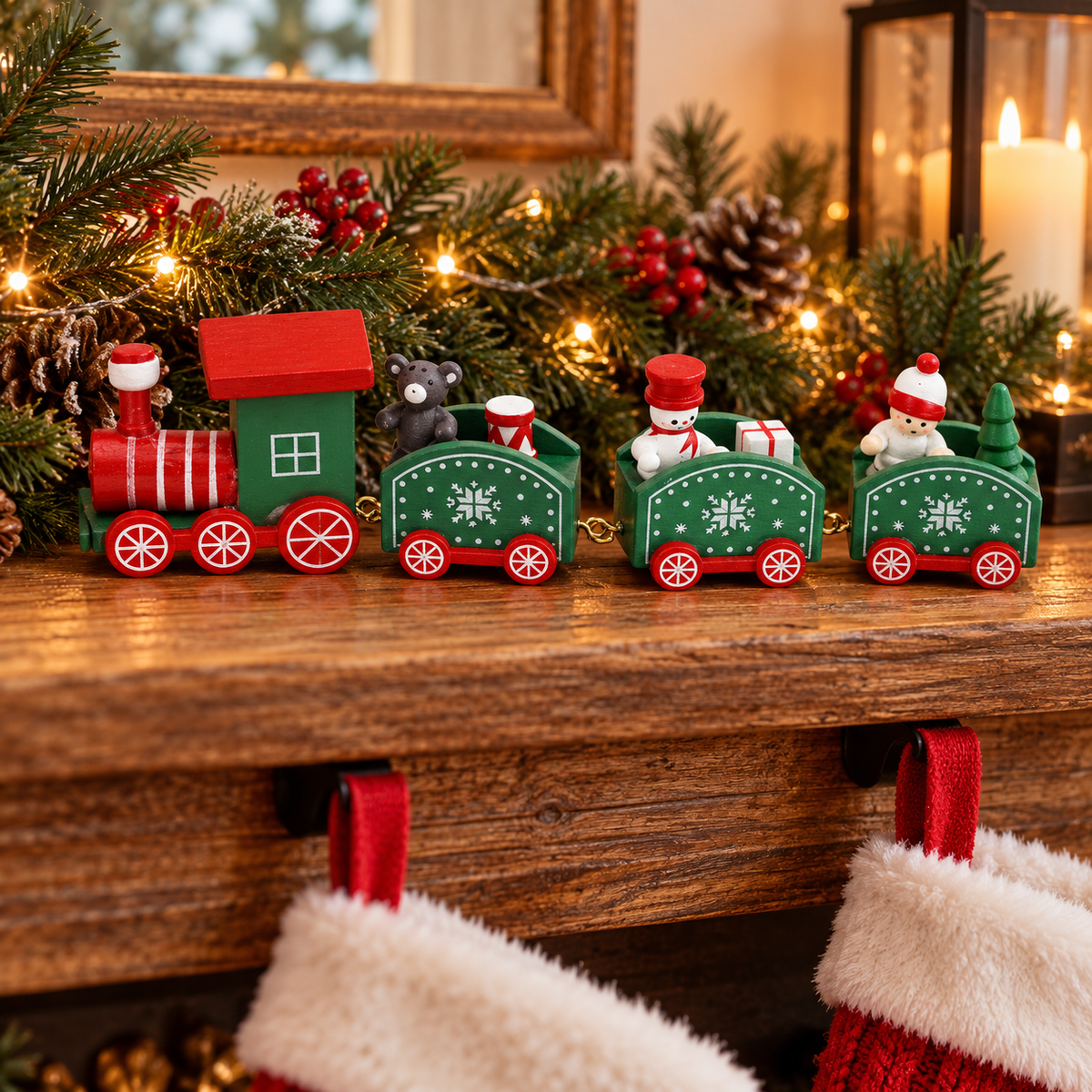Mini Tren Navideño de Madera: Dale Magia a tu Hogar con 4 Piezas Conectables