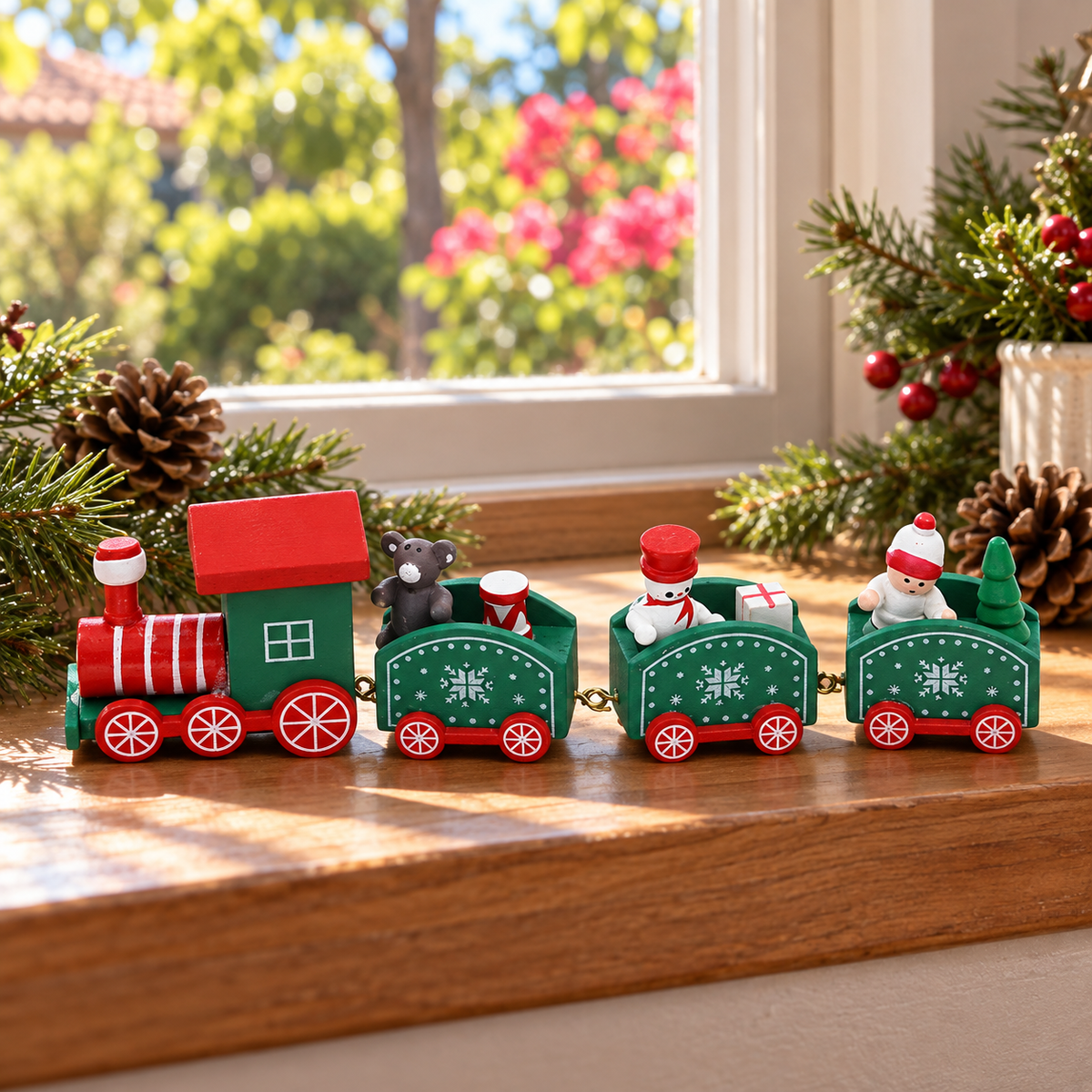 Mini Tren Navideño de Madera: Dale Magia a tu Hogar con 4 Piezas Conectables