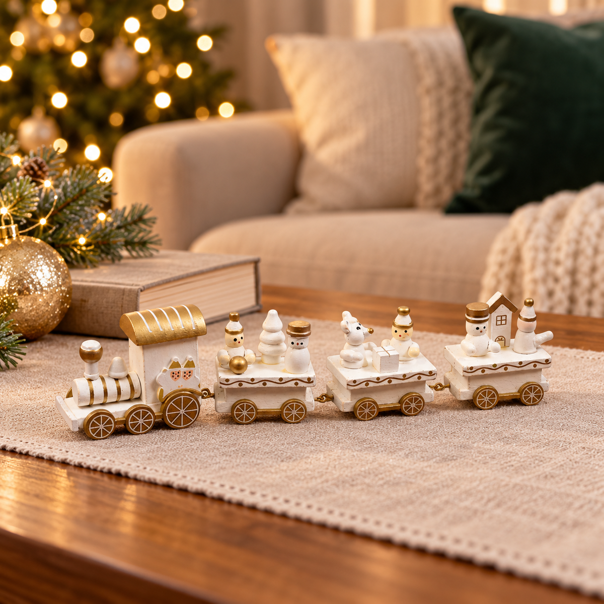 Mini Tren Navideño de Madera: Dale Magia a tu Hogar con 4 Piezas Conectables