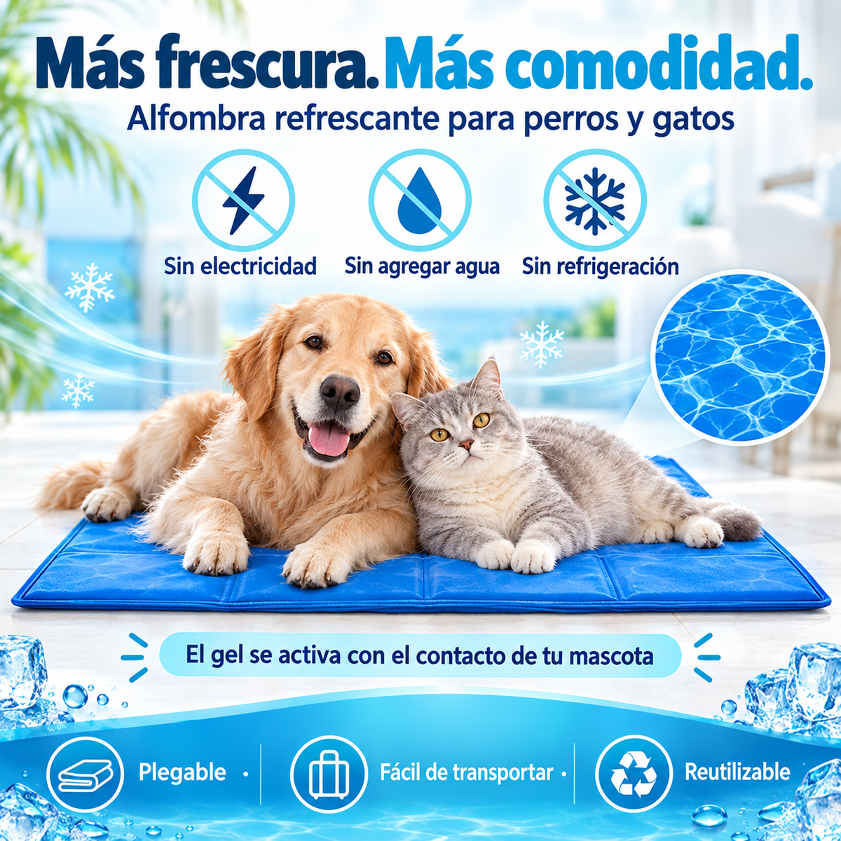 Cama refrescante para Mascotas - Frescura instantánea sin Agua ni Electricidad.