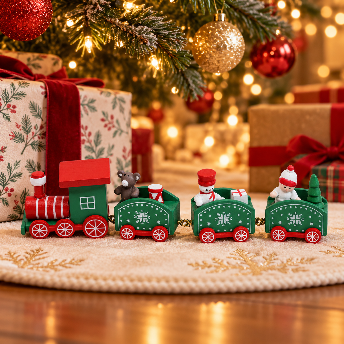 Mini Tren Navideño de Madera: Dale Magia a tu Hogar con 4 Piezas Conectables