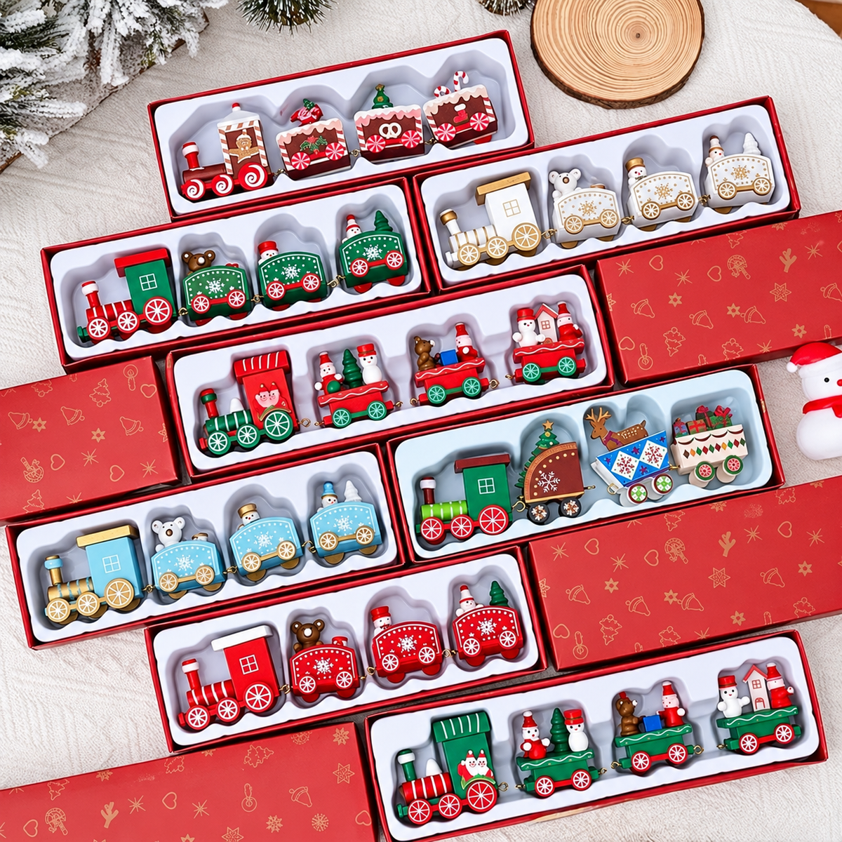 Mini Tren Navideño de Madera: Dale Magia a tu Hogar con 4 Piezas Conectables