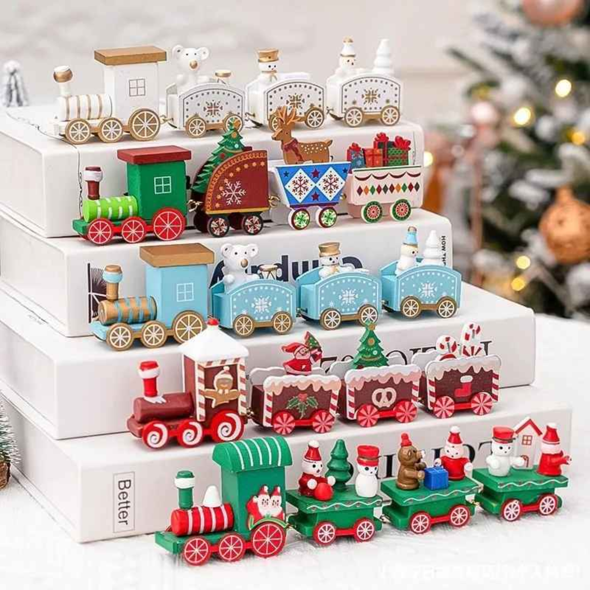 Mini Tren Navideño de Madera: Dale Magia a tu Hogar con 4 Piezas Conectables