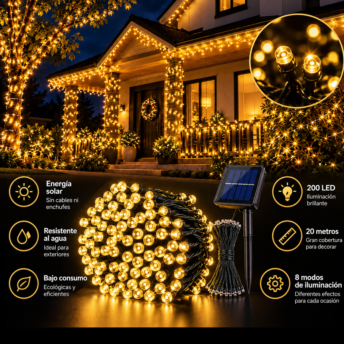 Luces de Navidad Solares 20 m | 200 LED