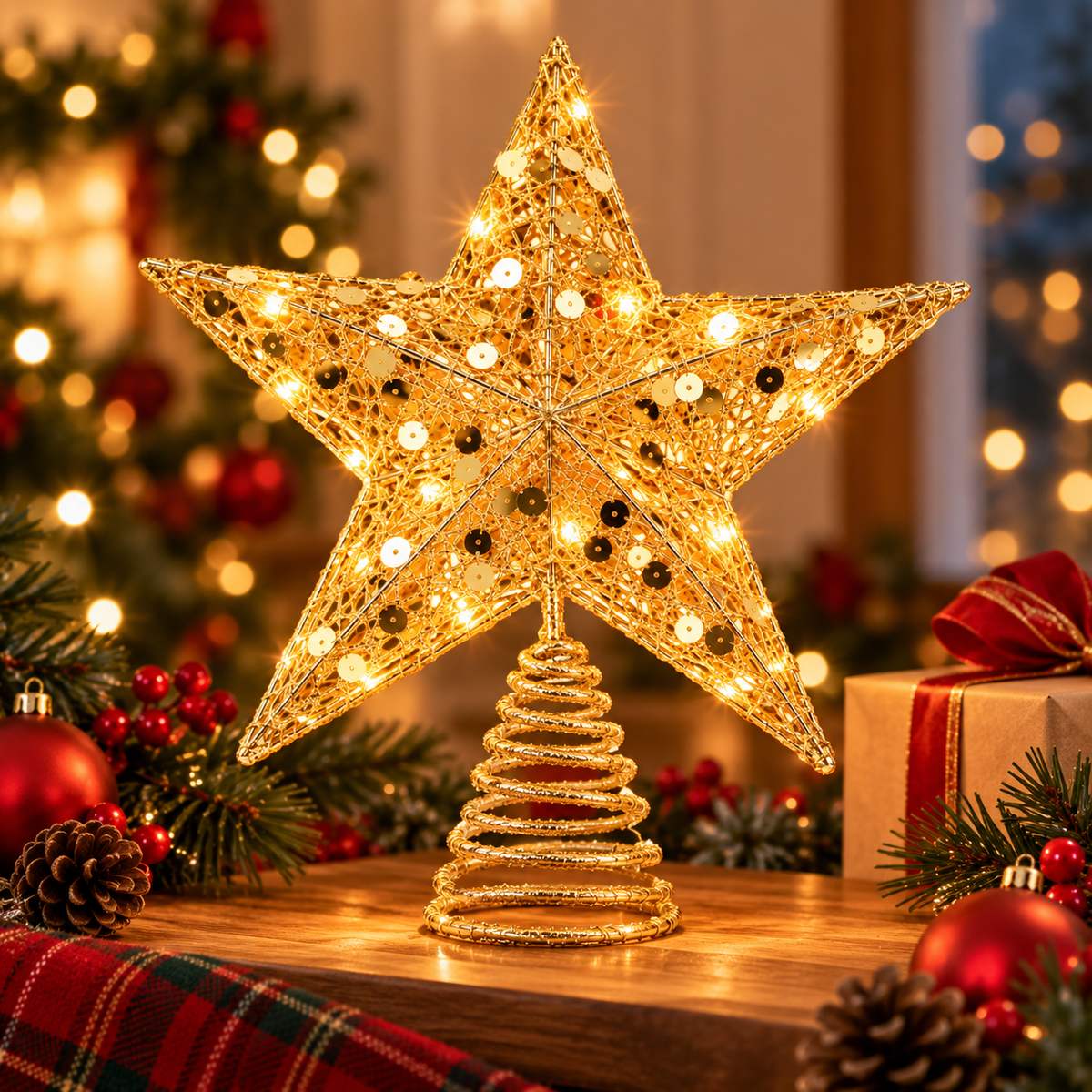 Estrella Dorada para Árbol de Navidad - en uso - Iron Oak Chile