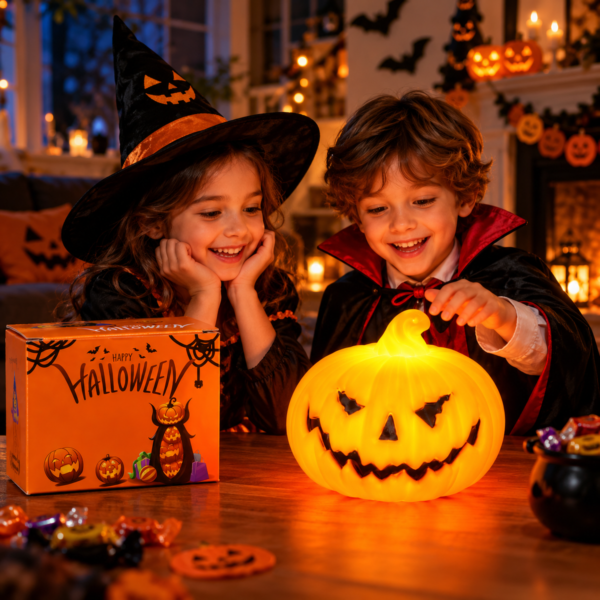 "Calabaza LED Halloween — Luz Decorativa con Caja de Regalo"