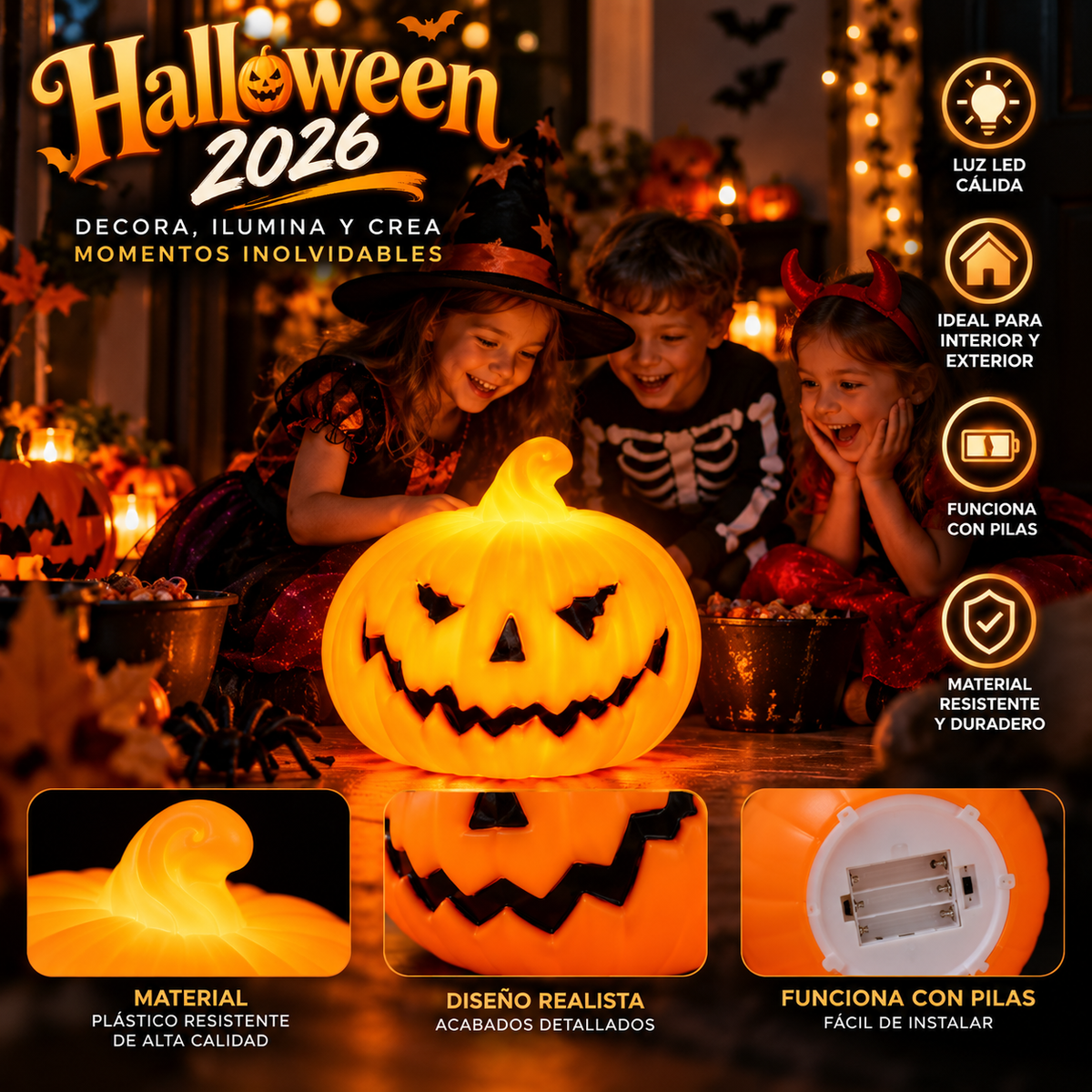"Calabaza LED Halloween — Luz Decorativa con Caja de Regalo"