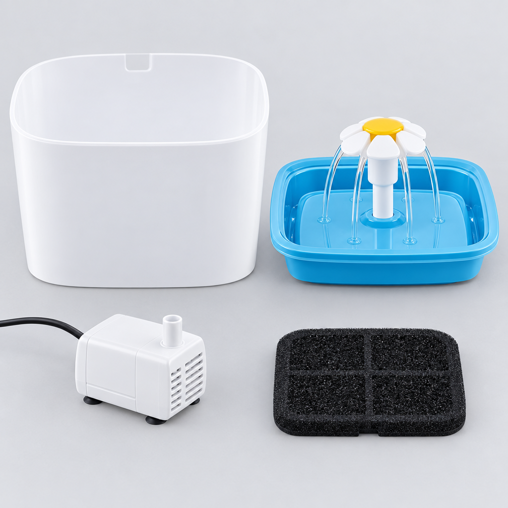 Fuente de Agua para Mascotas con Filtro y Luz LED - en uso - Iron Oak Chile
