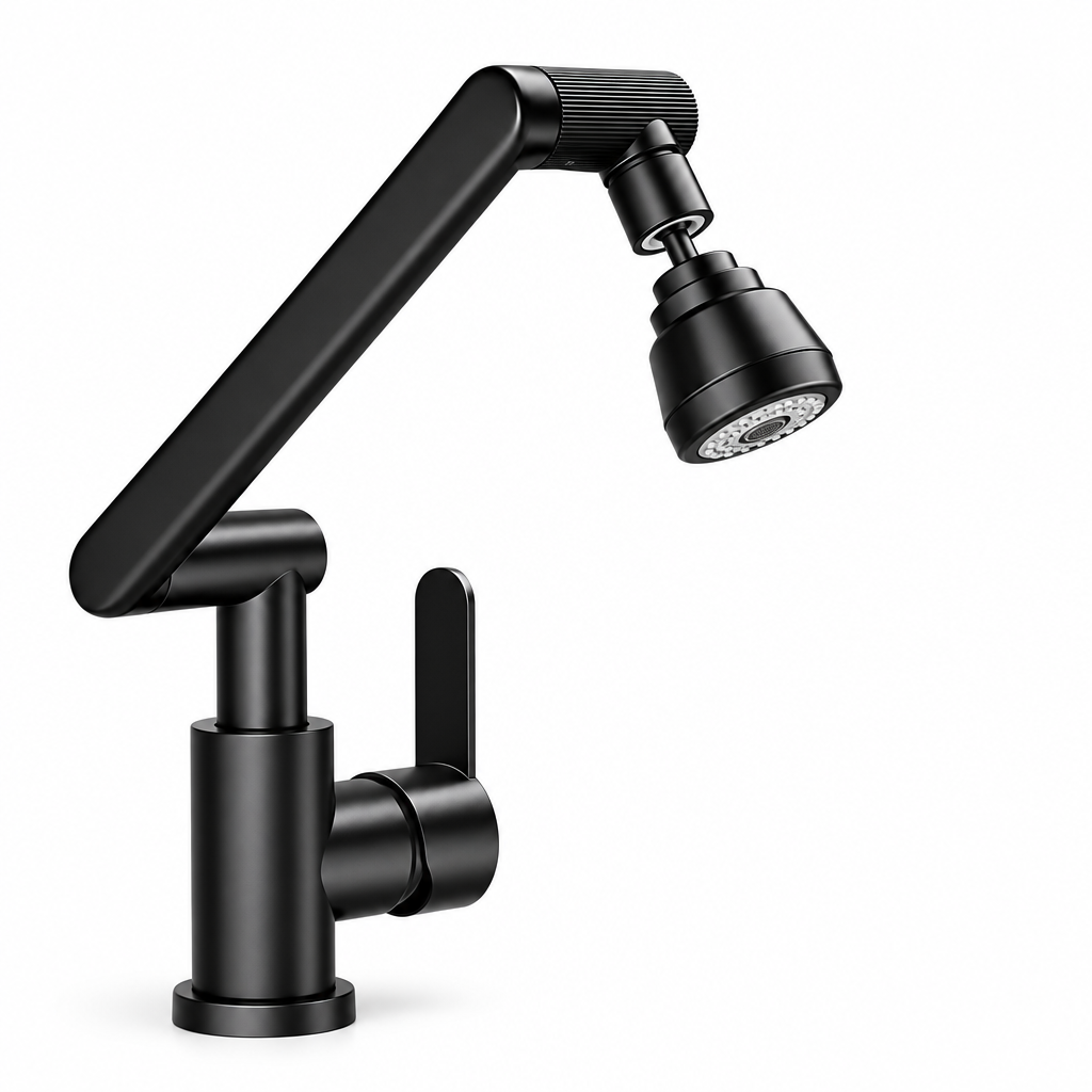 Llave monomando giratoria negra con brazo articulado - Iron Oak Chile