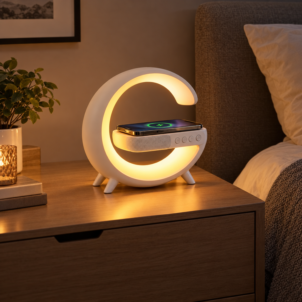 Lámpara LED con Parlante Bluetooth y Cargador - vista 3 - Iron Oak Chile