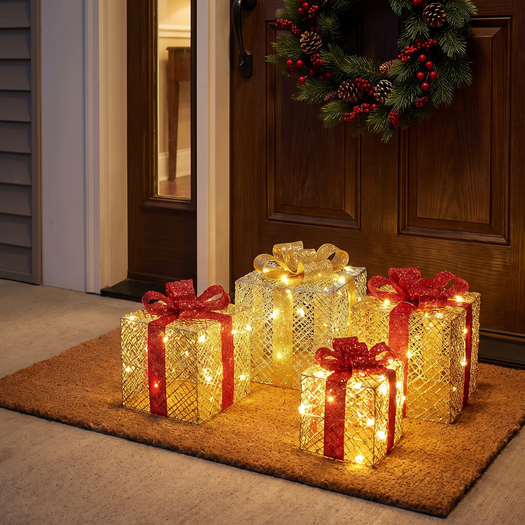 Set 3 Cajas de Regalo Decorativas con Luces LED - vista 5 - Iron Oak Chile