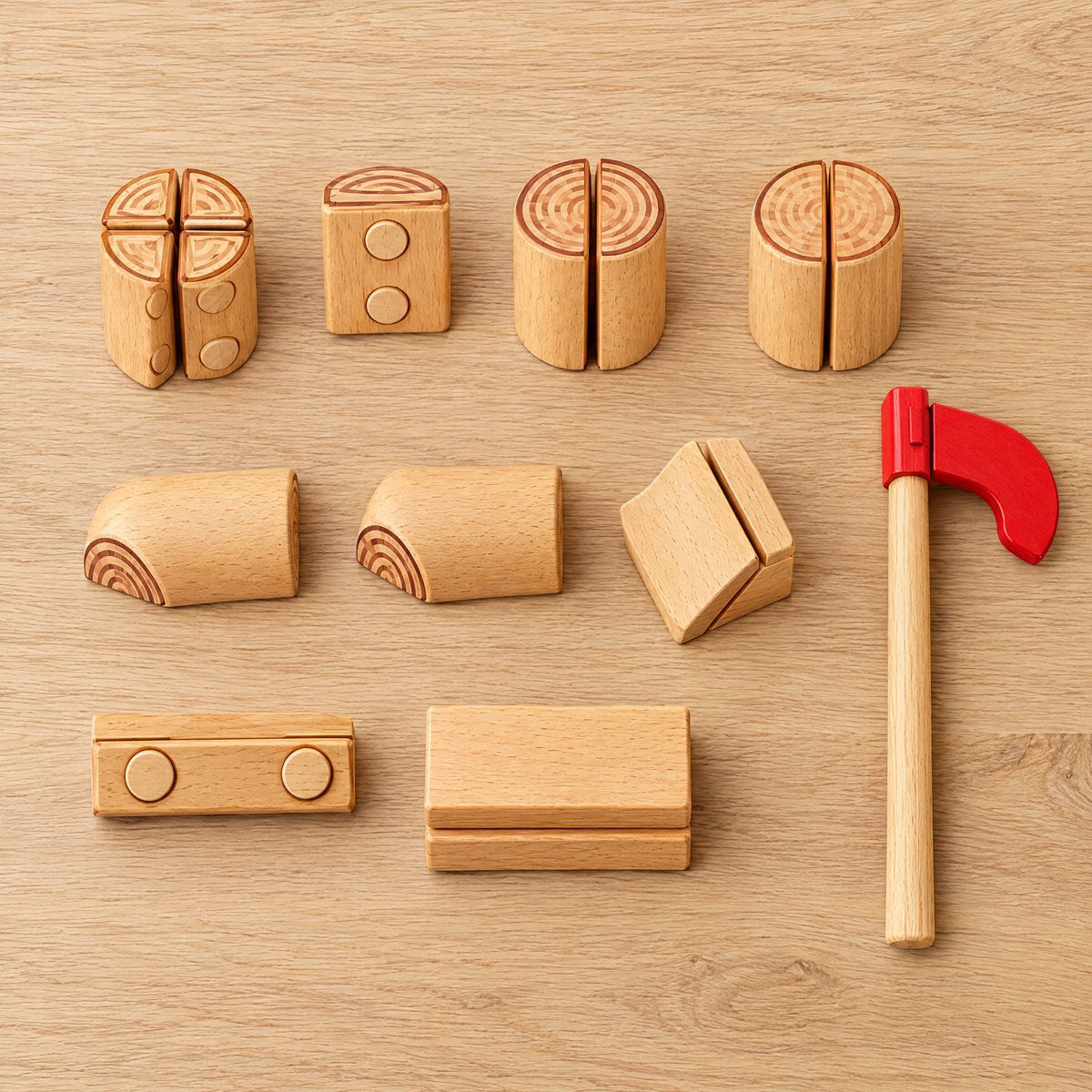 Juego de Leñador Montessori - piezas - Iron Oak Chile