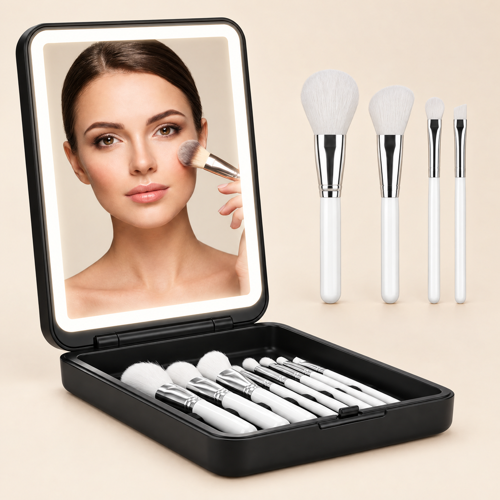 Espejo LED Recargable y Set de 8 Brochas, Maquillaje - foto 4