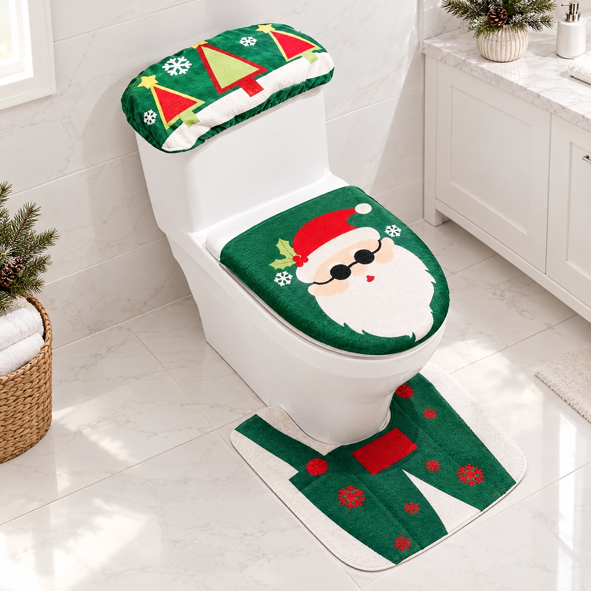 Set Navideño Alfombra y Funda de Inodoro, Baño festivo - foto 5