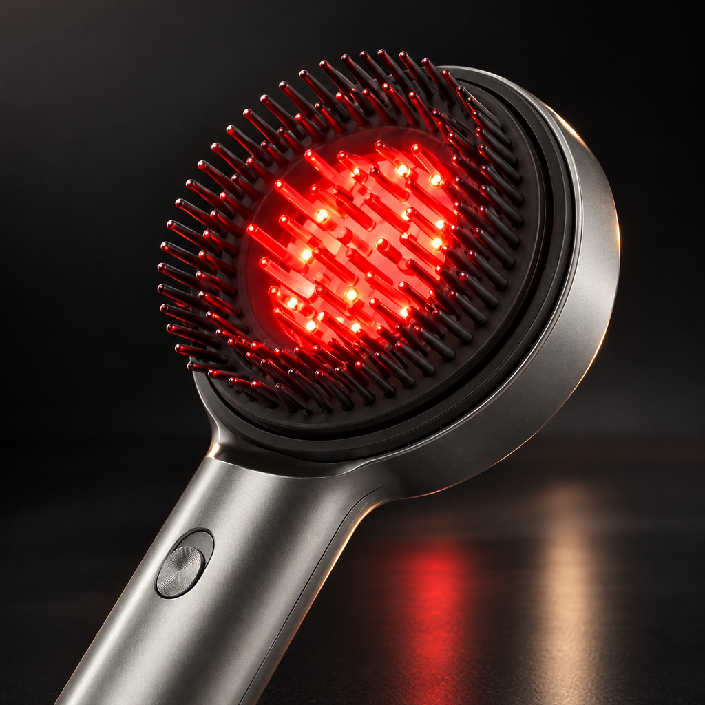 Cepillo masajeador de cuero cabelludo con luz roja