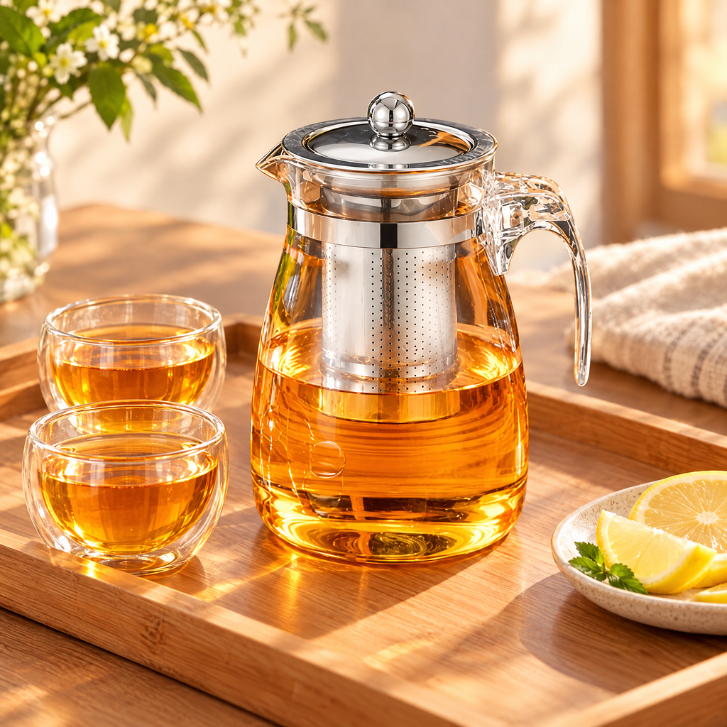 Tetera de vidrio con infusor de acero