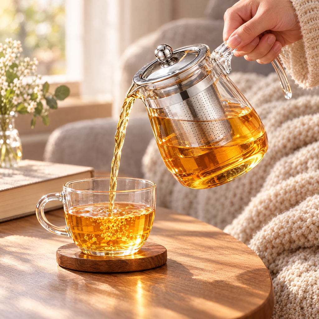 Tetera de vidrio con infusor de acero