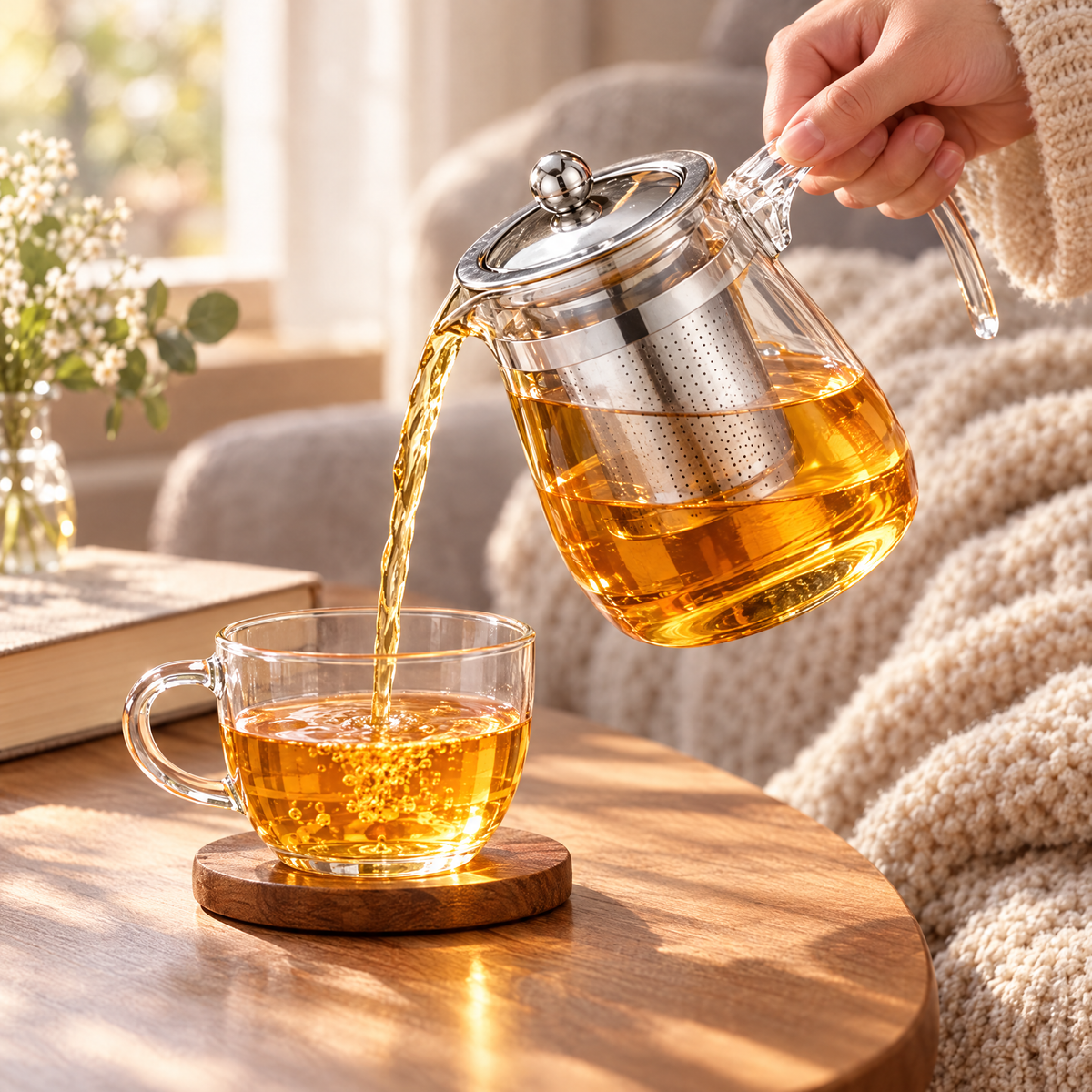 Tetera de vidrio con infusor de acero